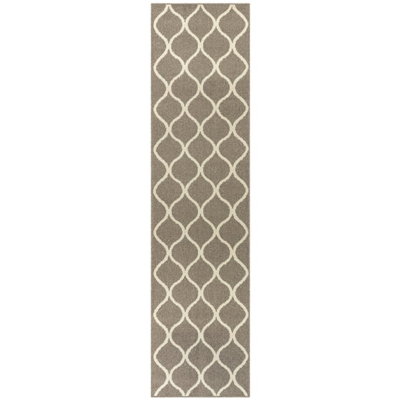 Maples Rugs Transitional Geometric Rebecca Beige Indoor Hallway Long Runner Rug, 2'6" x 10'