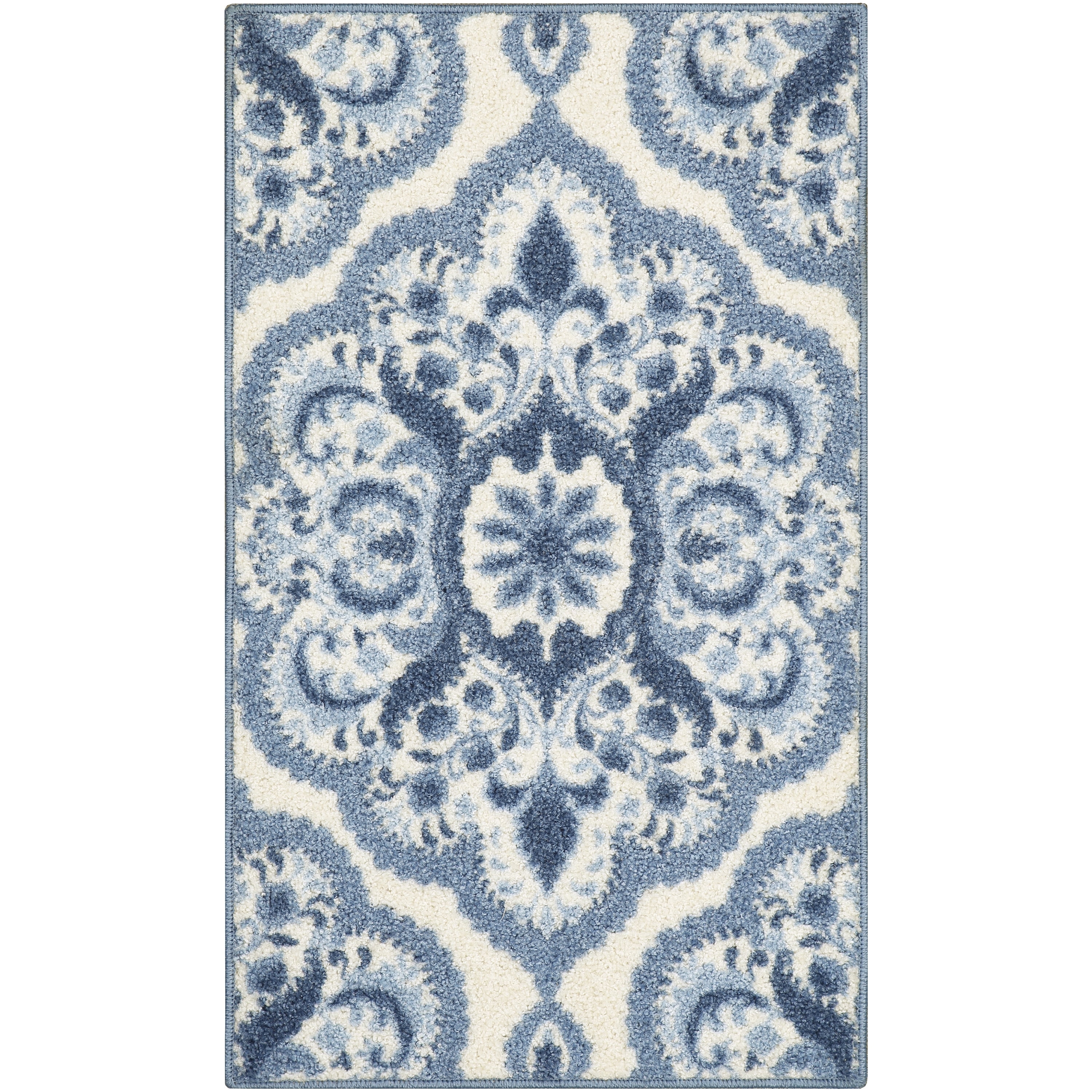 Blue Floral Medallion Washable Tufted Kids Area Rug