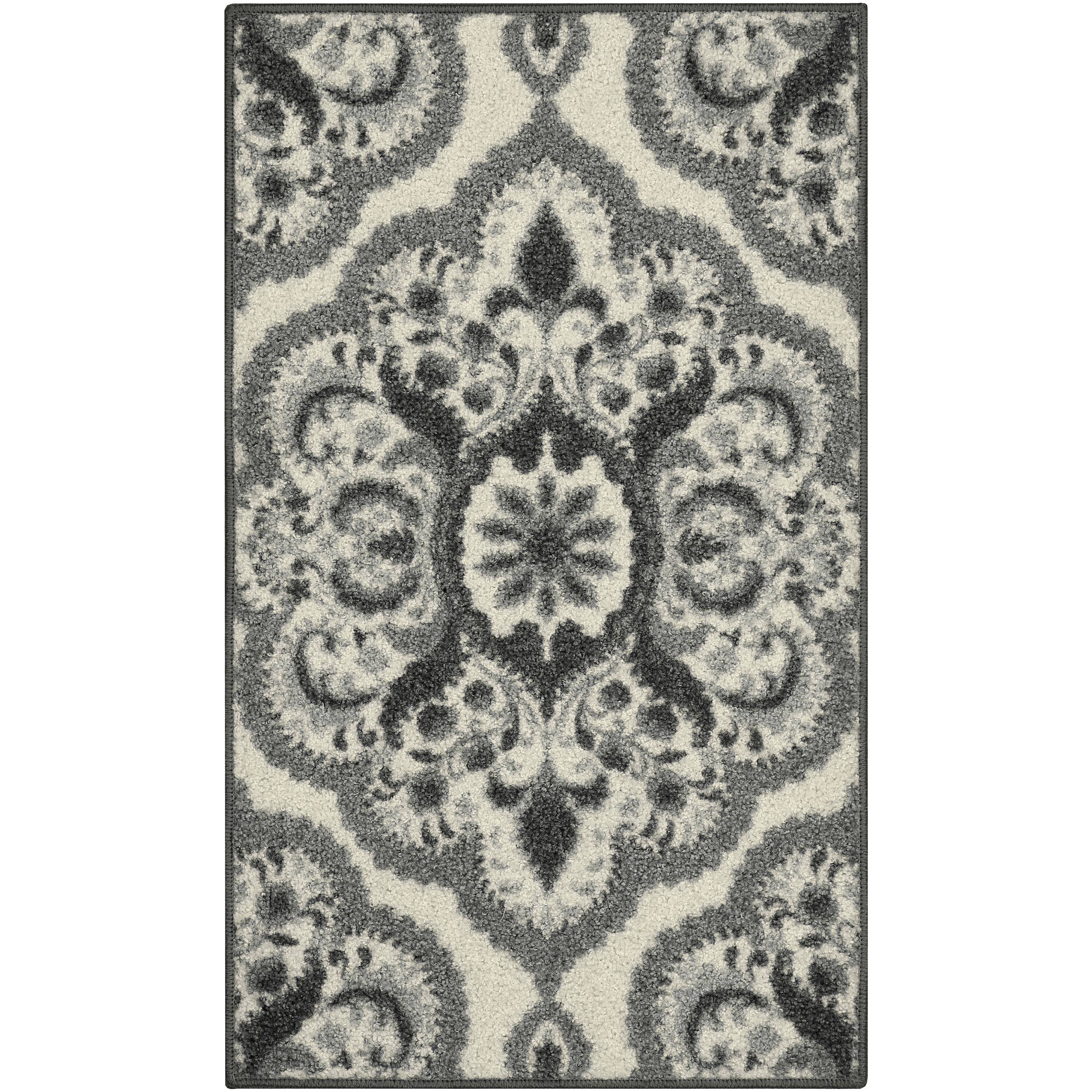Gray Medallion Tufted Washable Non-Slip Accent Rug