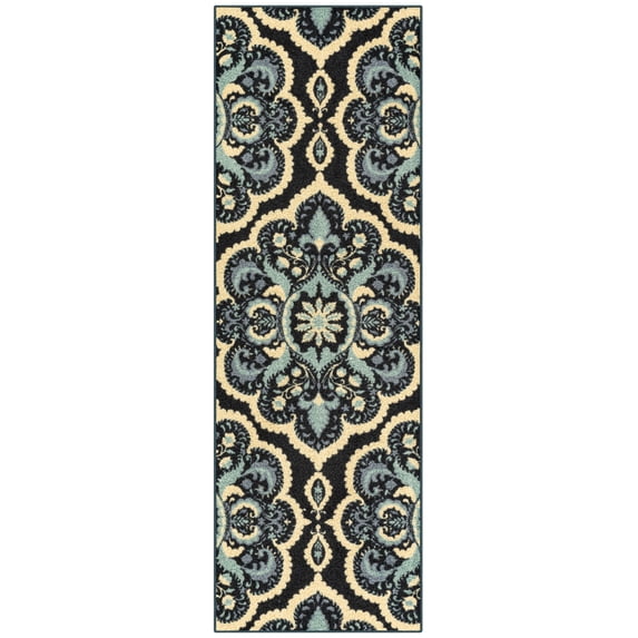 Maples Rugs, Vivian Medallion Runner, 1'8 x 5', Blue Washable, Skid ...