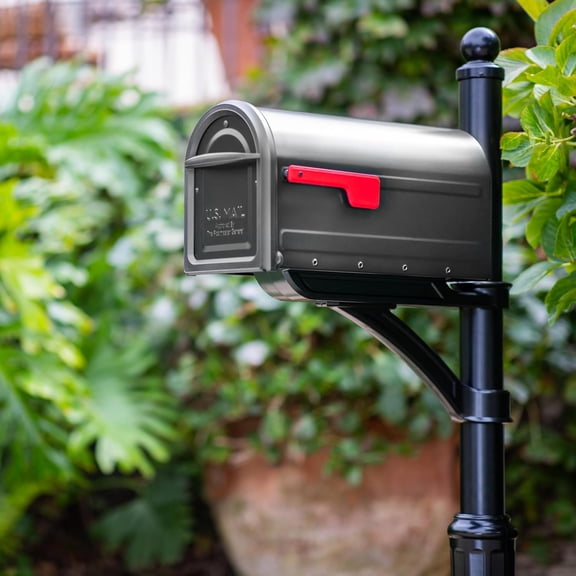 Mapleton Heavy Duty Steel Metal Post Mounted Mail Box for Outside, Graphite, Large Curbside Mailbox with Magnetic Latch