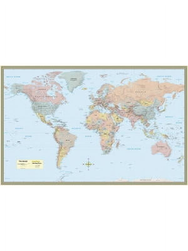 Large Laminated World Map Poster with Detailed Topography