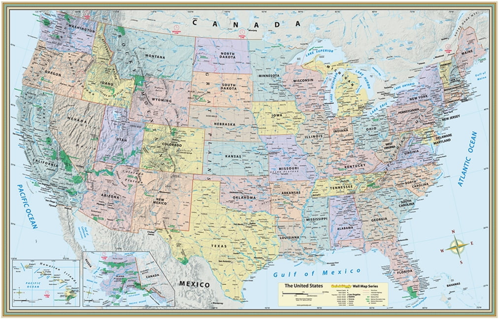 Mapping Specialists United States Map Poster QuickStudy Reference Laminated, 32.00 x 2.00 nches