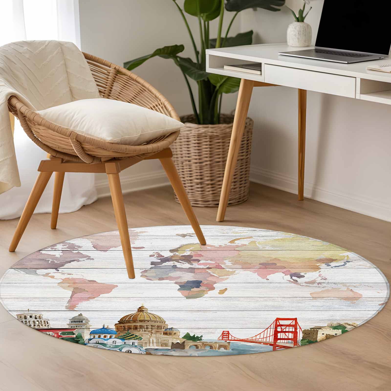 Maps Of The World 3.3ft Round Rug for Bedroom Reading Corner, Famous ...