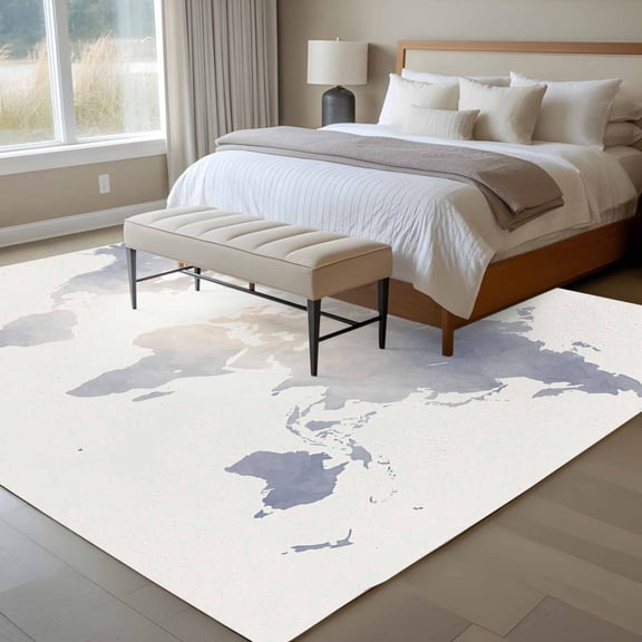 Maps Of The World 6x9 Rug for Dining Room Table and Chair Setup, Blue Ombre Retro Earth Tourism Map Beige Low Pile Washable Non Slip Rectangle Area Rug