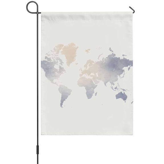 Maps Of The World Garden Flag 12 x 18 Inches, Blue Ombre Retro Earth Tourism Map Beige Weather Proof Outdoor Patio Flags Double Sided Small Garden Decoration for Yard Outside Home