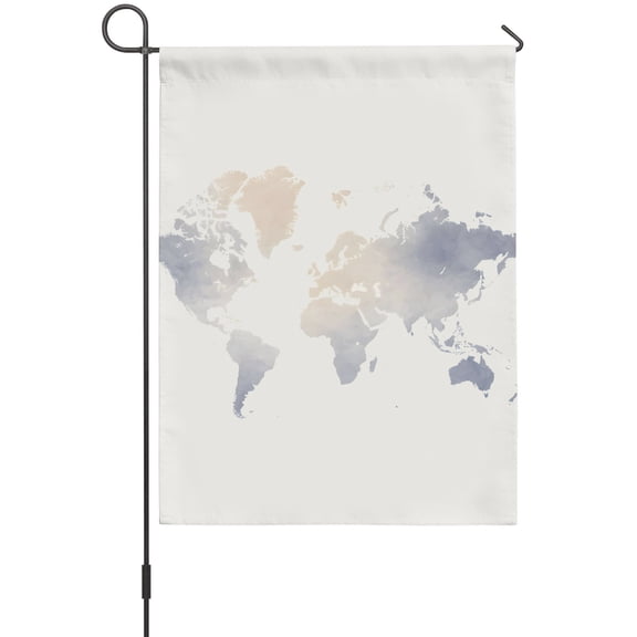 Maps Of The World Garden Flags For Outdoor, Blue Ombre Retro Earth Tourism Map Beige Small Double Side Yard Flags Weather Proof Garden Decor for Lawn Outside Holiday 12 x 18 Inches