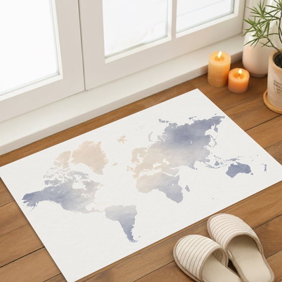 Maps Of The World Indoor Door Mat 16x24 Inch Blue Ombre Retro Earth Tourism Map Beige Front Door Mat Non Slip Washable Entryway Rug Low Profile Dirt Trapper Doormat for Bathroom Kitchen Bedroom