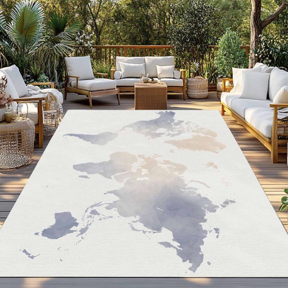 Maps Of The World Indoor Outdoor Rugs 4x6 Ft, Blue Ombre Retro Earth Tourism Map Beige Outdoor Patio Rugs Mat Washable Outside Area Rugs Carpet for Porch Deck RV Camping Pool Balcony Backyard