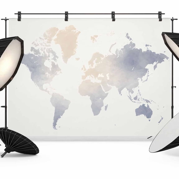 Maps Of The World Photography Backdrop 7x5FT, Blue Ombre Retro Earth Tourism Map Beige Photo Backdrops, Background for Photography Studio Photo Studio Background, Back Drop for Photoshoot