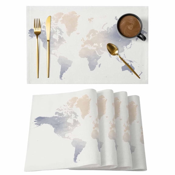 Maps Of The World Placemats Set of 1 Blue Ombre Retro Earth Tourism Map Beige Heat Insulation Washable Place Mats, Non-Slip Table Mats for Dining Table Party Kitchen Decor,13x19 Inch