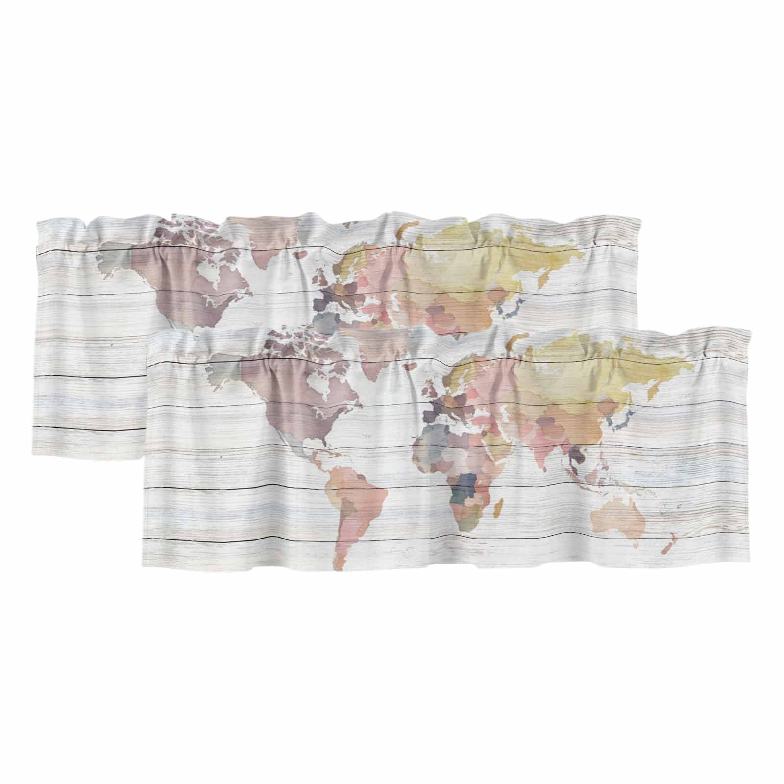 Window Map Rod Maps Of The World Window Valance, Retro Earth Tourism Map Grey Wood ...