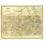 Historic State Map - Kansas - Cram 1886 - Vintage Wall Art