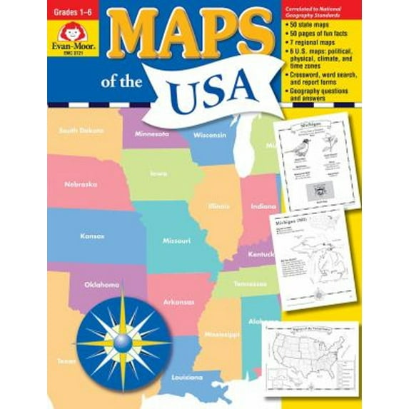 Pre-Owned Maps of the Usa, Grade 1 - 6 Teacher Resource (Paperback) 1557999554 9781557999559
