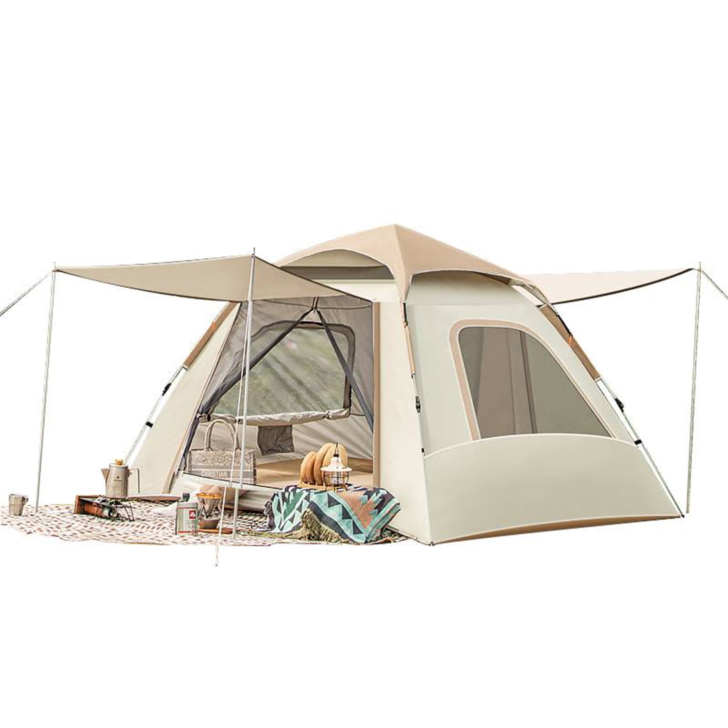 Ggpg 4 Person Instant Camping Tent, Automatic Easy Pop up Tents for Waterproof Camping Family Beach