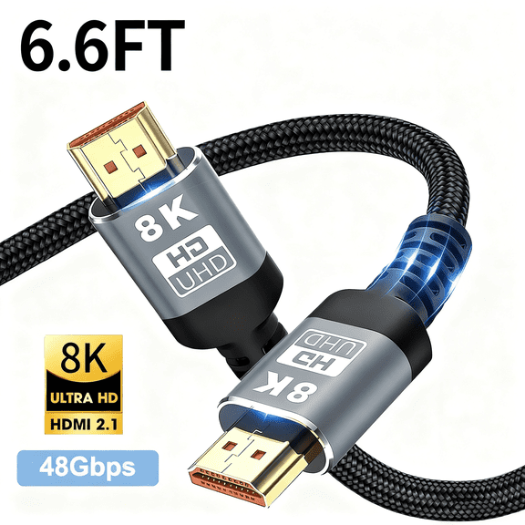 Jous 8K 10K 4K HDMI Cable 6.6FT/2M ertified Ultra High Speed HDMI Cable Braided Cord-4K@120Hz 8K@60Hz, DTS:X, HDCP 2.2 & 2.3, HDR 10 Compatible with Roku TV/PS5/HDTV/Blu-ray
