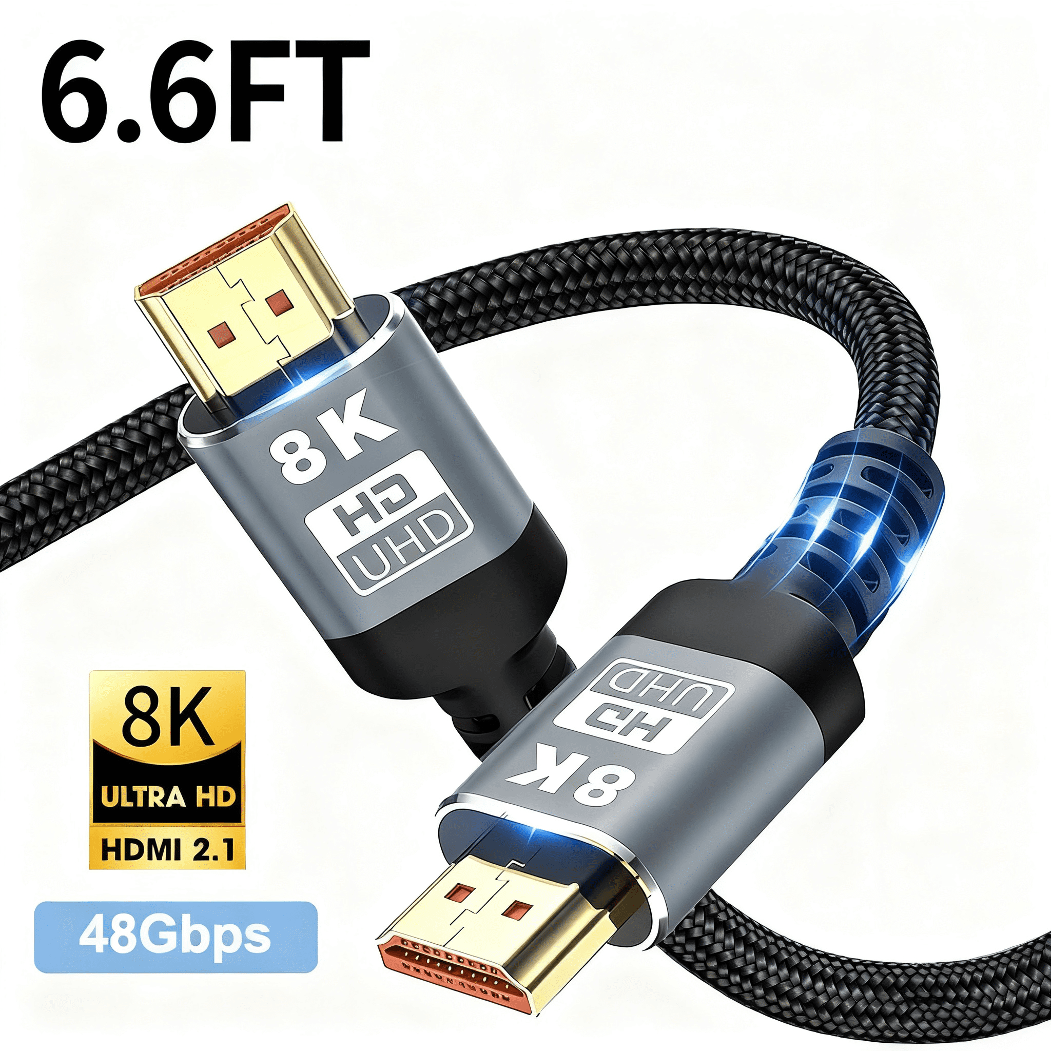 Jous 8K 10K 4K HDMI Cable 6.6FT/2M ertified Ultra High Speed HDMI Cable Braided Cord-4K@120Hz 8K@60Hz, DTS:X, HDCP 2.2 & 2.3, HDR 10 Compatible with Roku TV/PS5/HDTV/Blu-ray