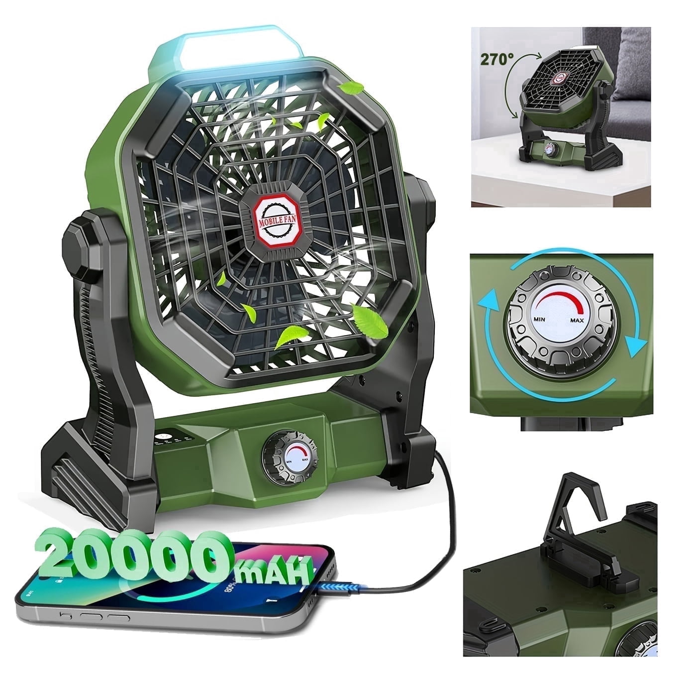 Mapskey Camping Fan with Led Lights,Portable Rechargeable USB Powered Battery Outdoor Beach Tent,Small Table Desk Fans