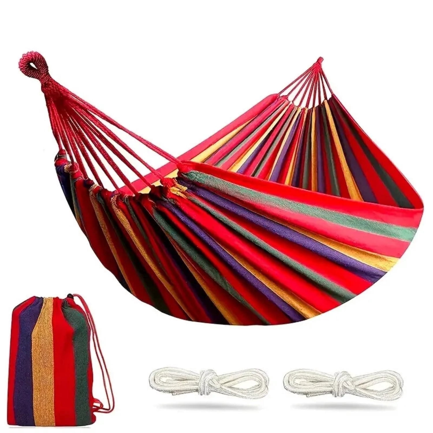 Mapskey Hammock Heavy-Duty 700lb Outdoor with Tree Strap for Camping Includes Bag,Two Anti Roll Balance Beam and Sturdy Tree Straps,Red