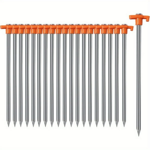 Mapskey Tent Stakes 20 Pack, 9.84 inch Heavy Duty Galvanized Non-Rust Ground Stakes Metal Tent Pegs Ground Stakes Tent Spikes for Camping Patio, Garden, Canopies, Grassland, Outdoor, Orange