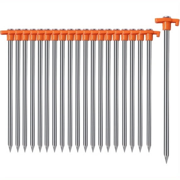 Mapskey Tent Stakes 20 pack, 9.84 inch Heavy Duty Galvanized Non-Rust Ground Stakes Metal Tent Pegs Ground Stakes Tent Spikes for Camping Patio, Garden, Canopies, Grassland, Outdoor, Orange