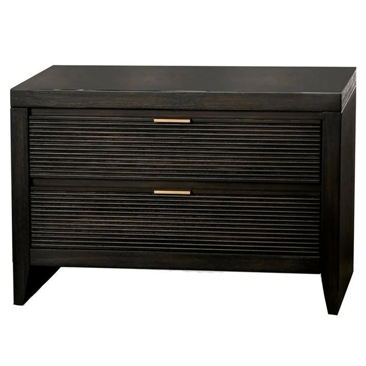 Maq 36 " Modern 2 Drawer Nightstand Bronze Metal Handles Dark Brown
