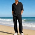 thumbnail image 1 of Maqroz 2 Piece Lounge Set for Men Beach Shirt and Pants Set Half Sleeve Top with Loose Trousers Casual Solid Wear Vacation Linen Lightweight Outfit with Pockets, 1 of 9