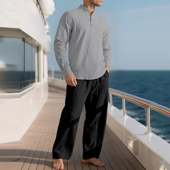 Maqroz 2 Piece Lounge Set for Men Long Sleeve Button Down Shirt with Long Pants Soft Loungewear Comfortable Nightwear Casual Dailywear