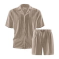 thumbnail image 1 of Maqroz 2 Piece Lounge Set for Men Short Sleeve Lapel Shirt Drawstring Elastic Waist Shorts Soft Ribbed Texture Sets Casual Breathable Summer Outfits, 1 of 6