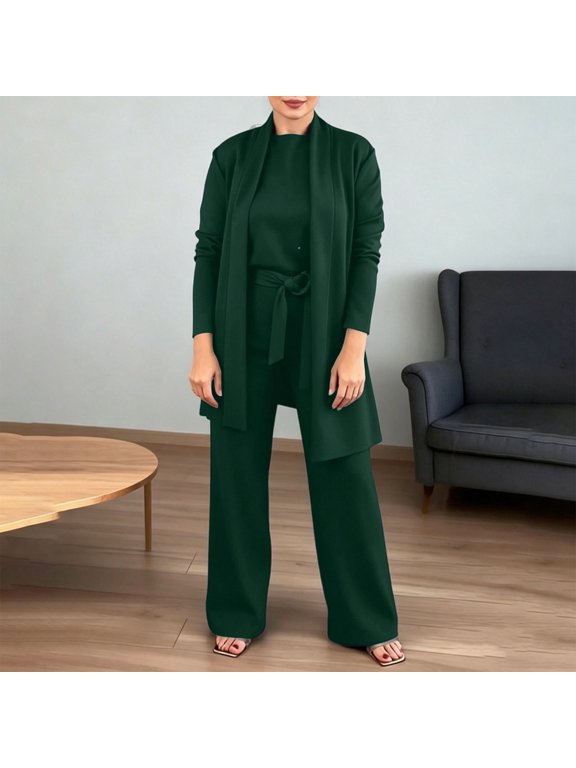 3 Piece Sets for Women Elegant Co-Ord Set Loose Cardigan , Top & High Waist Wide Leg Pants Casual Lazy Daily formal Daily Wear for Fall Size S-3Xl