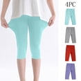 thumbnail image 1 of Maqroz 4 Pieces Girls Capri Leggings Elastic High Waist Stretchy Soft Breathable Summer Trousers for Girls Sports 2-13 Years, 1 of 9