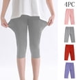 thumbnail image 1 of Maqroz 4 Pieces Girls Capri Leggings Elastic High Waist Stretchy Soft Cotton Casual Summer Trousers for Dance Bottoms 2-13 Years, 1 of 9