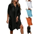thumbnail image 1 of Maqroz Batwing Sleeve Cover Up Shirt Women Button Down Beach Tunic Loose Swimsuit Coverup Summer Vacation Casual Mini Dress, 1 of 10