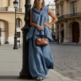 thumbnail image 1 of Maqroz Boho Two Piece Outfits for Women Sleeveless Hooded Ruffle Hem Tunic Top and Extra Wide Leg Pants Set Oversized Relaxed Hippie Summer Beach Party Outfit, 1 of 9
