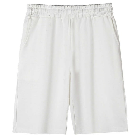 Maqroz Boys Athletic Sweat Shorts Jersey Knit Running Trunks Elastic Waist Soft Sports Activewear Bottoms with Pockets for Gym Training White,120