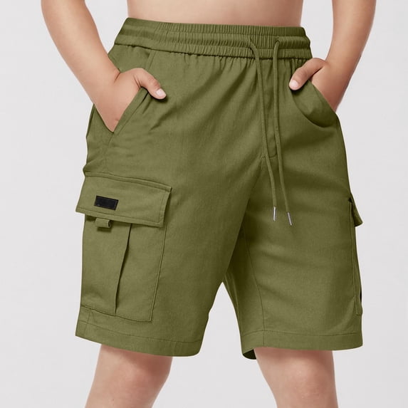 Maqroz Boys Cargo Pants Elastic Waist Drawstring Short Pant Soft Breathable Summer Bottoms Casual Loose Outdoor Shorts with Patch Pockets for Outdoor Exploration Adventure Play, Size 9 Years