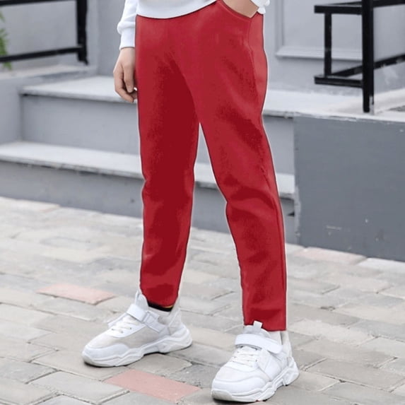 Maqroz Boys Classic Flat Front Chinos Slim Fit School Uniform Trousers Casual Dress Pants with Side Pockets Solid Navy Blue Bottoms Red,5 Years