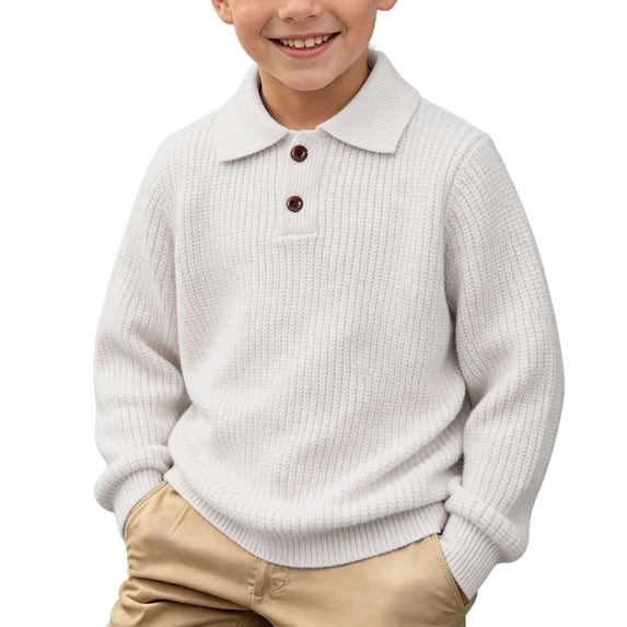 Maqroz Boys Knit Sweaters Long Sleeve Collared Fall Winter Tops Kids Button Down Warm Pullovers Casual Daily School Clothes Holiday Party Knitted Outer Layer Garments Size 7-15 Years