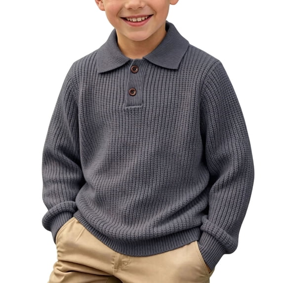 Maqroz Boys Knit Sweaters Long Sleeve Collared Fall Winter Tops Kids Button Down Warm Pullovers Casual Daily School Clothes Holiday Party Knitted Outer Layer Garments Size 7-15 Years