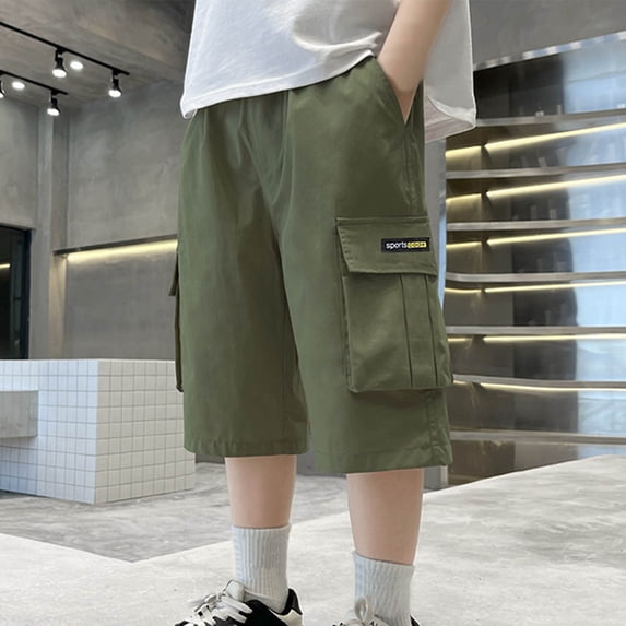 Maqroz Boys Loose Fit Cargo Shorts Hip Hop Streetwear Baggy Half Pants Elastic Waist Multi Pockets Summer Sport Casual Bottoms Army Green,9 Years