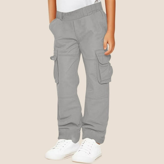 Maqroz Boys Multi Pocket Cargo Pants Outdoor Hiking Trousers Elastic Waist Utility Bottoms Casual Loose Fit Solid Grey Tactical Gear Gray,5 Years