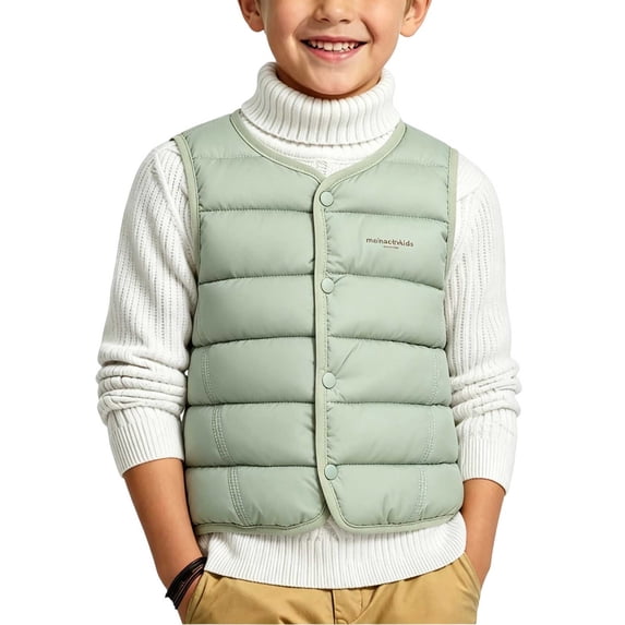 Maqroz Boys Puffer Vests Kids Sleeveless Winter Coats Round Neck Snap Button Down Outerwear Lightweight Warm Padded Clothing for Fall Layering