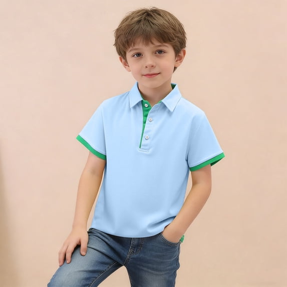 Maqroz Boys Short Sleeve Button Down Shirt Classic Lapel Collar Soft Breathable Relaxed Casual Shirts for Back To School Wear Size 9-10 Years
