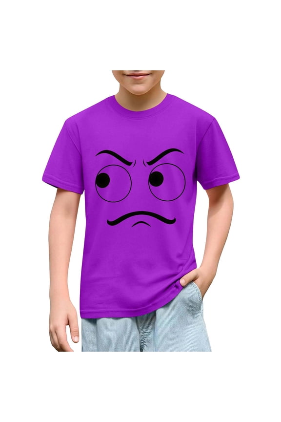 Boys Short Sleeve Graphic Tee Playful Funny Face Print with Big Eyes and Mustache Design Crew Neck Soft Breathable Shirt for Everyday Casual Wear Size 3 Years