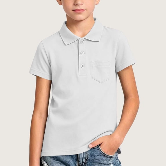 Maqroz Boys Short Sleeve Shirts Collared Tops Kids Casual Tees Front Button Placket Chest Pocket Athletic Golf Tennis Clothing Everyday Playwear Size 1-15 Years
