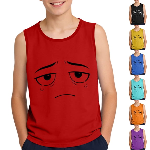 Maqroz Boys Tank Tops Summer Quick Dry Basketball Undershirts Cute Print Athletic Sleeveless Shirts Mesh Workout T-Shirts 3-15 Years