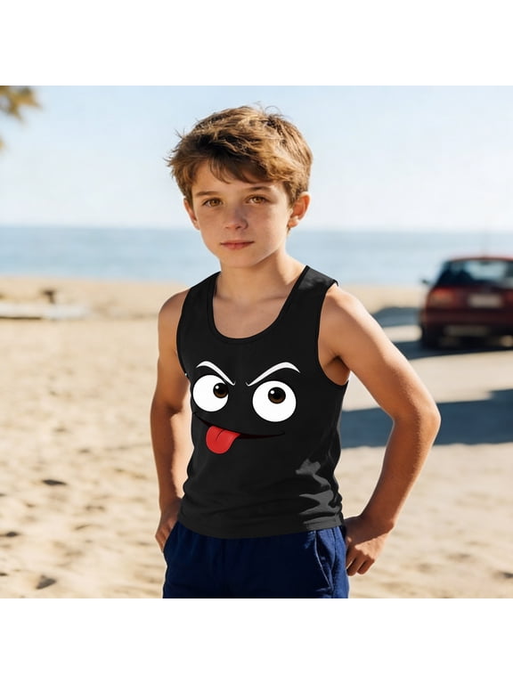 Boys Tank Tops Summer Quick Dry Basketball Undershirts Cute Print Athletic Sleeveless Shirts Mesh Workout T-Shirts 3-15 Years