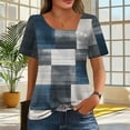 thumbnail image 1 of Maqroz Button Down Shirts for Women Floral Print Slit Square Neck Short Sleeve Blouse Casual Flowy Tunic Tops 2026 Summer Vacation Clothes Navy L, 1 of 7
