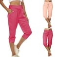 thumbnail image 1 of Maqroz Capri Workout Pants for Women High Waisted Drawstring Button Closure Stretchy with Pockets Cropped Pants for Fitness Exercise, 1 of 9
