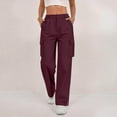 thumbnail image 1 of Maqroz Cargo Pants Women High Waist Baggy Stretchy Trousers Wide Leg Straigh Long Pants Side Split Loose Fit Casual Tactical Hiking Pants with 4 Pockets, Wine XL, 1 of 9